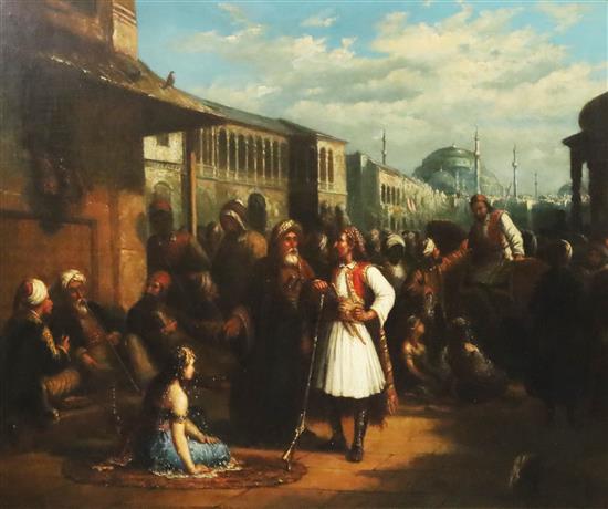 Attributed to Andreas Sheerboom (1832-1880) An Eastern Meeting Place, Constantinople street scene 24.5 x 29.5in.